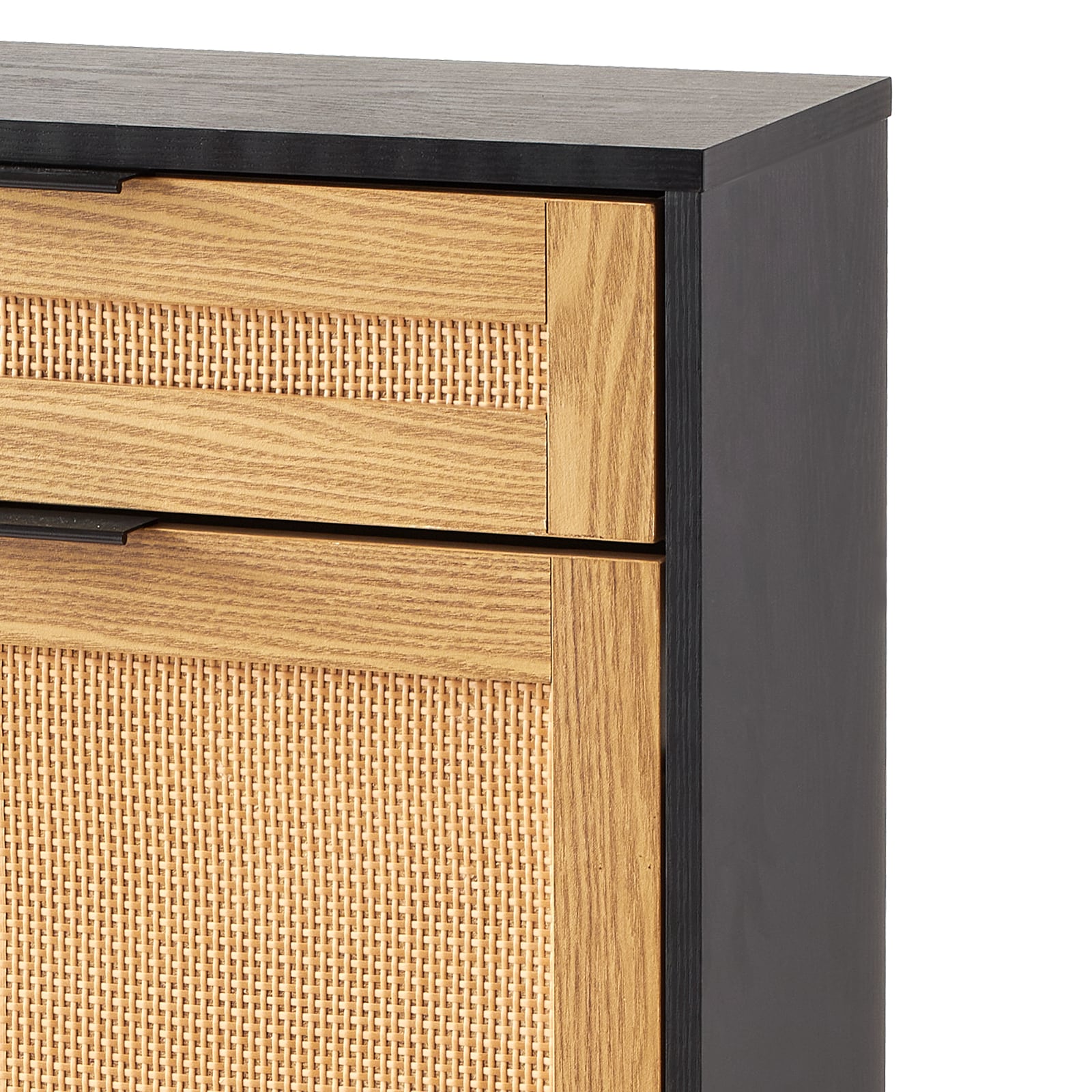 Rattan Shoe Cabinet, Narrow Shoe Storage Organizer With 2 Flip Rattan Drawers & 1 Slide Drawer, Metal Legs, Slim Shoe Entryway Cabinet Ideal For Entryway, Closet, Hallway, Black_maomaolike.com